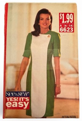 Butterick Sewing Pattern 6623 Sheath Dress Color Block Work Career 1990s 6-14 UC