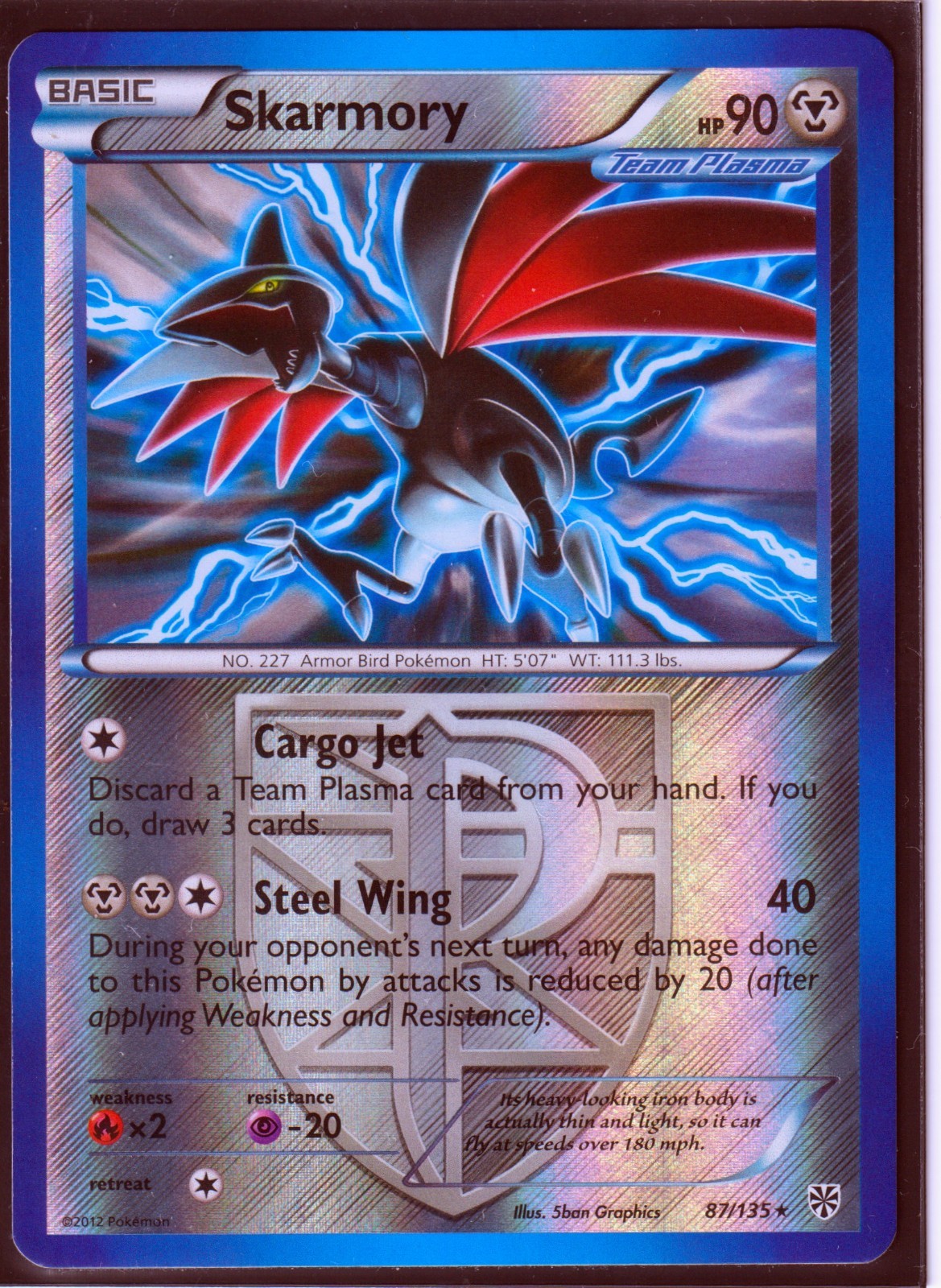 POKEMON 2012 SKARMORY (Team Plasma) 87/135 PLASMA STORM-UNCOMMON-REV HOLO-NM (S1