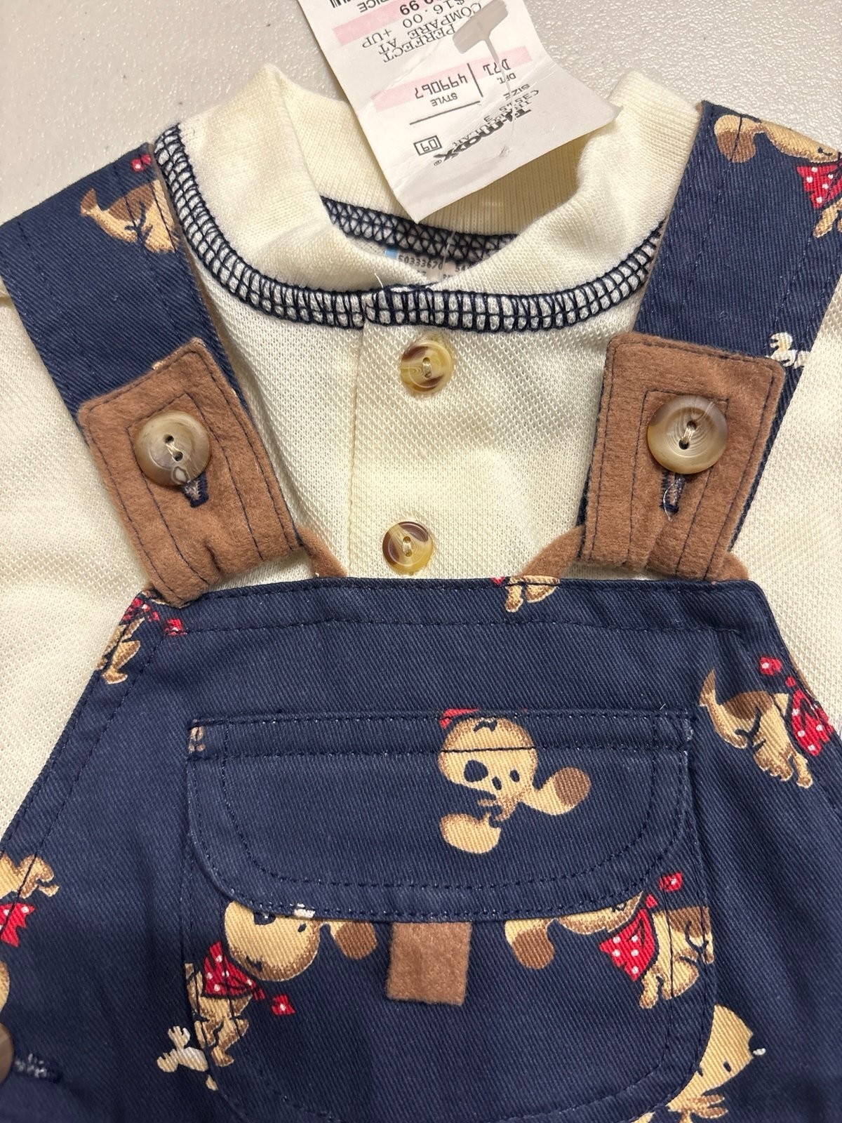 Vintage Play Time Pals Baby Boy 2pc Outfit Puppy Dog Print Overalls image 3