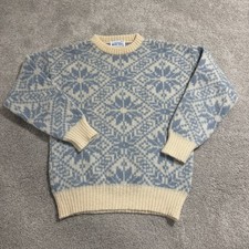 Vintage Icelandic Ice Knit Sweater Adult Sz M Cream/Blue Wool Fair Isle Nordic