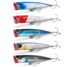 Dr.Fish 5pk 5.5" Saltwater Popper Fishing Lures, GT Popper VMC Treble Hooks