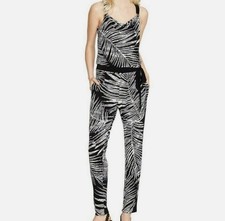 White House Black Market Palm Print Black White Jumpsuit size 6
