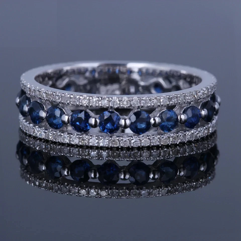 2Ct Lab Created Sapphire & Diamond Eternity Wedding Band 14k White Gold Plated - Image 2 of 4