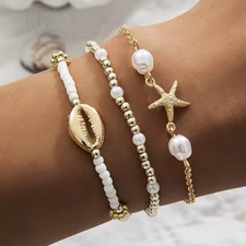 3er Armband-Set Gold/Weiß Perlen Ankerkette ...