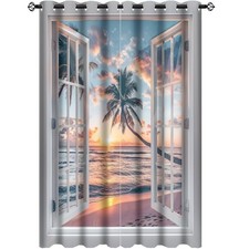 Sunset Ocean Beach Blackout Curtains for Bedroom Living Room, Tropical Palm T...