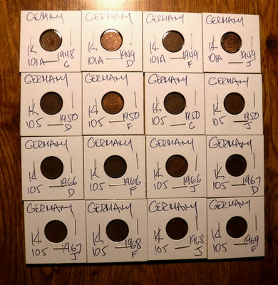 GERMANY 1 PFENNIG COLLECTION 99 DIFF. DATES & MINTS MOSTLY HIGH GRADE COINS