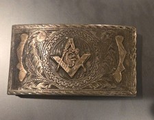 .925 Sterling Silver Mason Belt Buckle Engraved Ornate Masonic Vintage Mexico