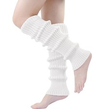 Womens Leg Warmers Ribbed Knit Long Cute Winter Warm Ankle Heap Boot White