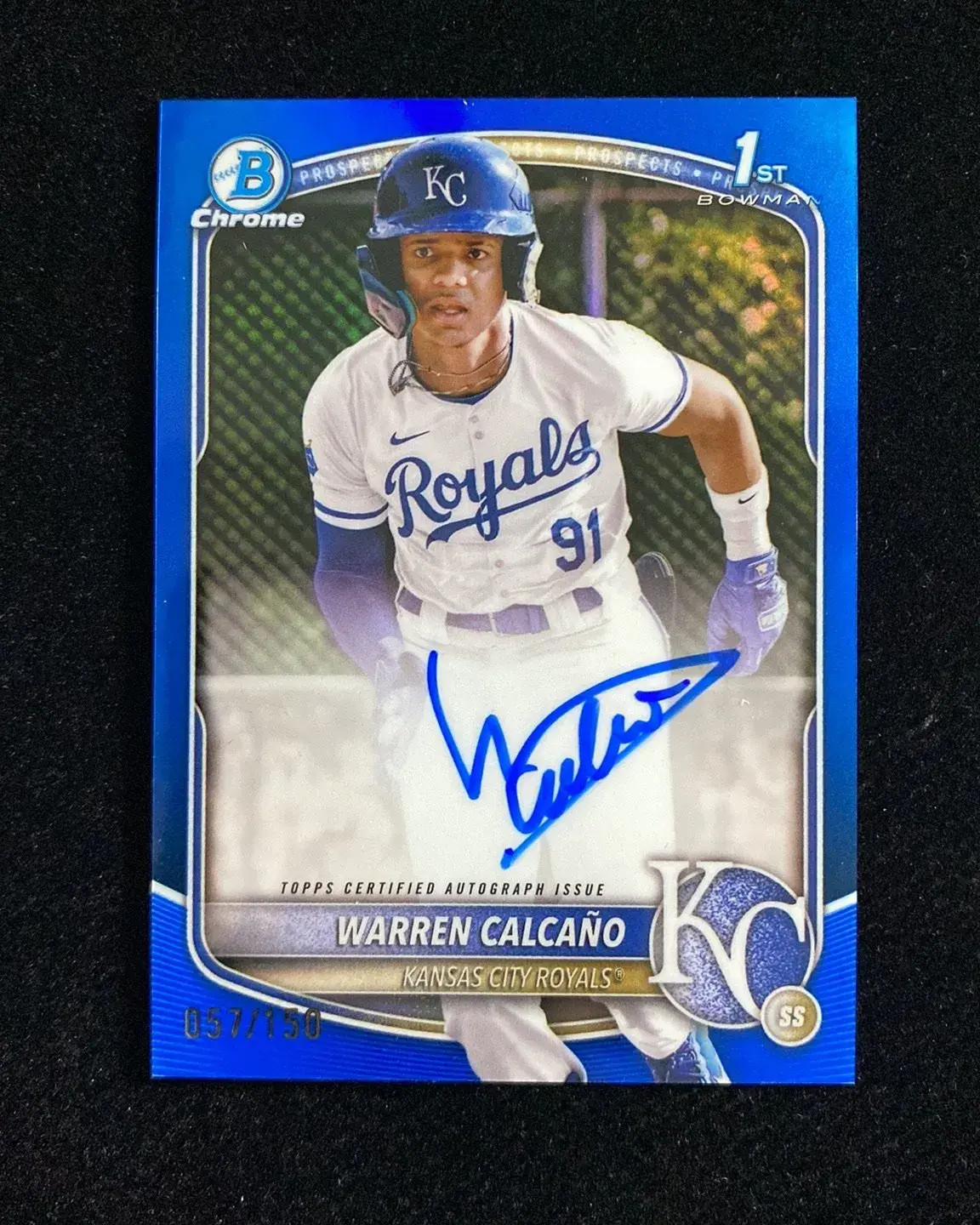 2025 Topps Chrome Bowman 1st Warren Calcano 57/150 Blue Auto #CPA-WC BG021