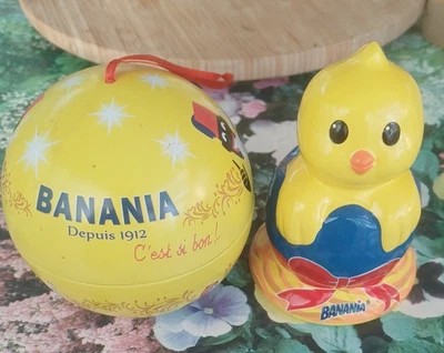 BOITE EN TOLE PUBLICITAIRE " BANANIA " + TIRELIRE PIOU PIOU  BANANIA - Photo 1/4