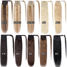 Extensiones de cabello humano Remy con clip envolvente cola de caballo para mujeres niñas