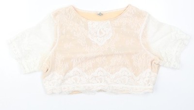 Polly Damen Beige Polyester Cropped T-Shirt Größe 18 Rundhalsausschnitt
