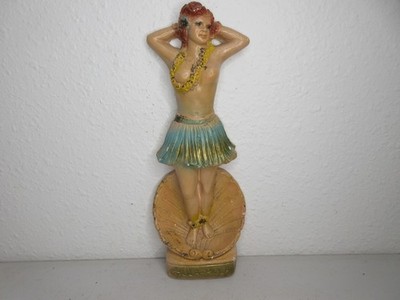 VTG CARVINAL CHALKWARE HULA HULA TOPLESS DANCING GIRL 11'' TALL X 3'' W BOTTOM