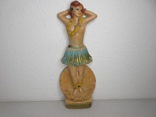 VTG CARVINAL CHALKWARE HULA HULA TOPLESS DANCING GIRL 11" TALL X 3" W BOTTOM
