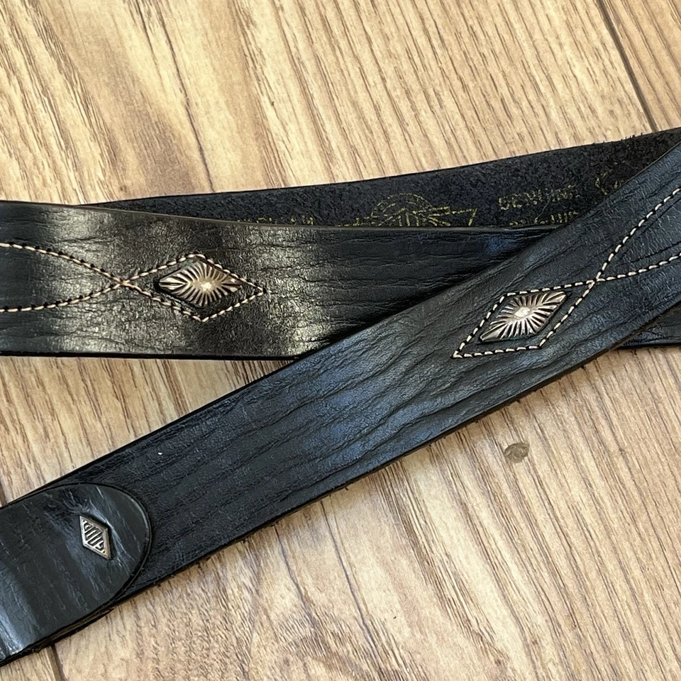 Vintage Good American Black Leather Belt Western Cowboy 34” - Image 3 of 4