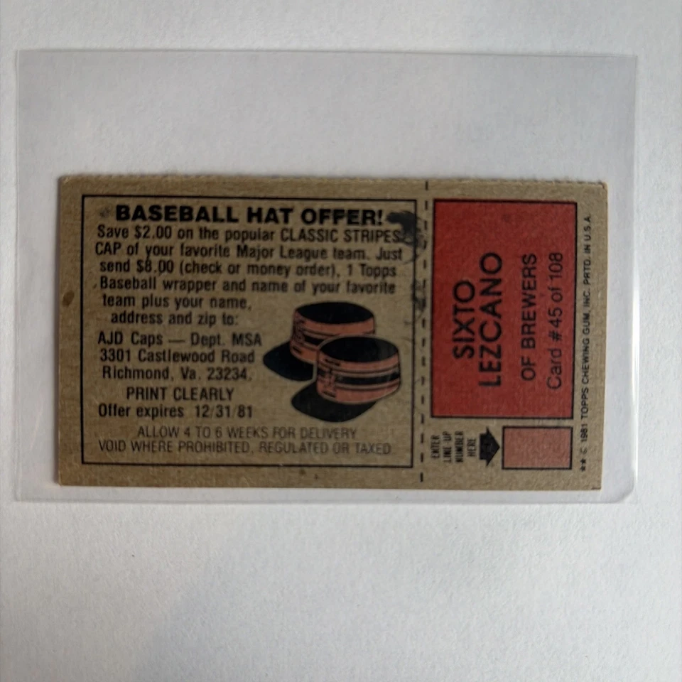 1981 Topps Baseball Scratch-Off - Sixto Lezcano #45 Separated Baseball Hat Offer - Image 3 of 3