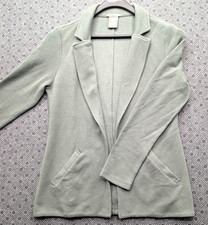 Matty M Boyfriend Knit Blazer S Sage Green Notch Lapel Open Front Workwear