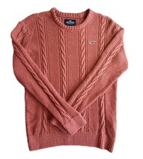 Hollister Cable Knit Jumper Size Medium Burnt Orange Mens Cotton Mix Crew Neck