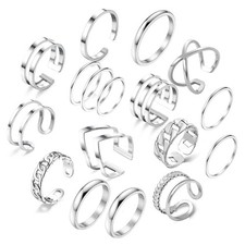 15/17 PCS Silver Knuckle Rings for Women Stainless Steel Rings Set Silver Sta...