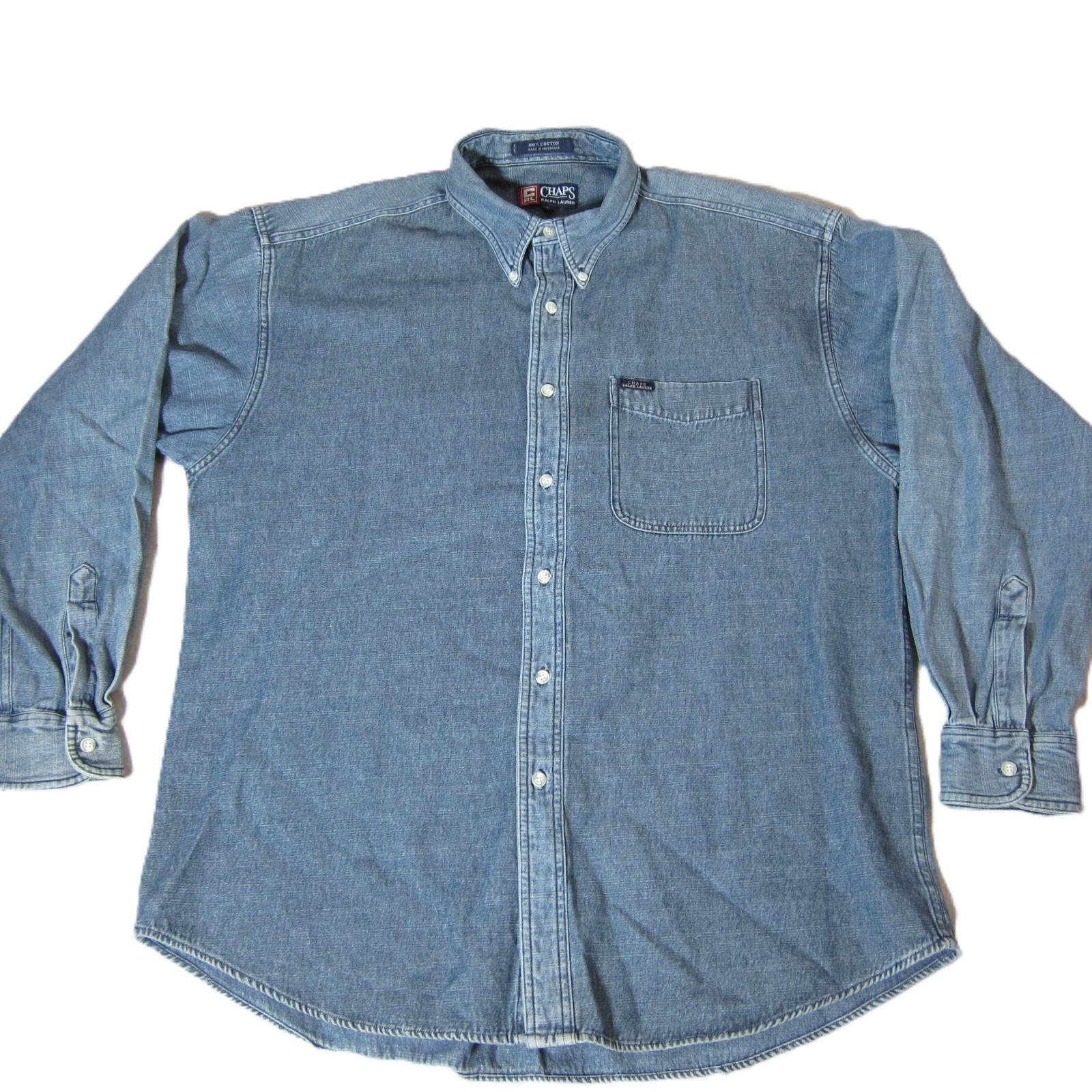 Vtg Ralph Lauren Denim Shirt Men's Sz XL Blue Button-Up Long Sleeve Pocket CHAPS
