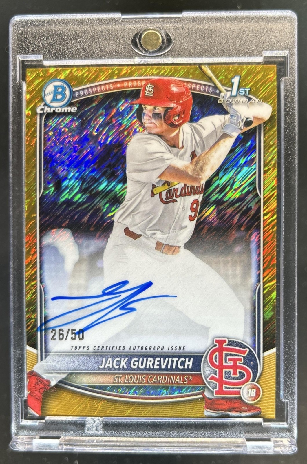2025 Bowman Draft Jack Gurevitch Chrome Auto Gold Shimmer Refractor 1st #/50
