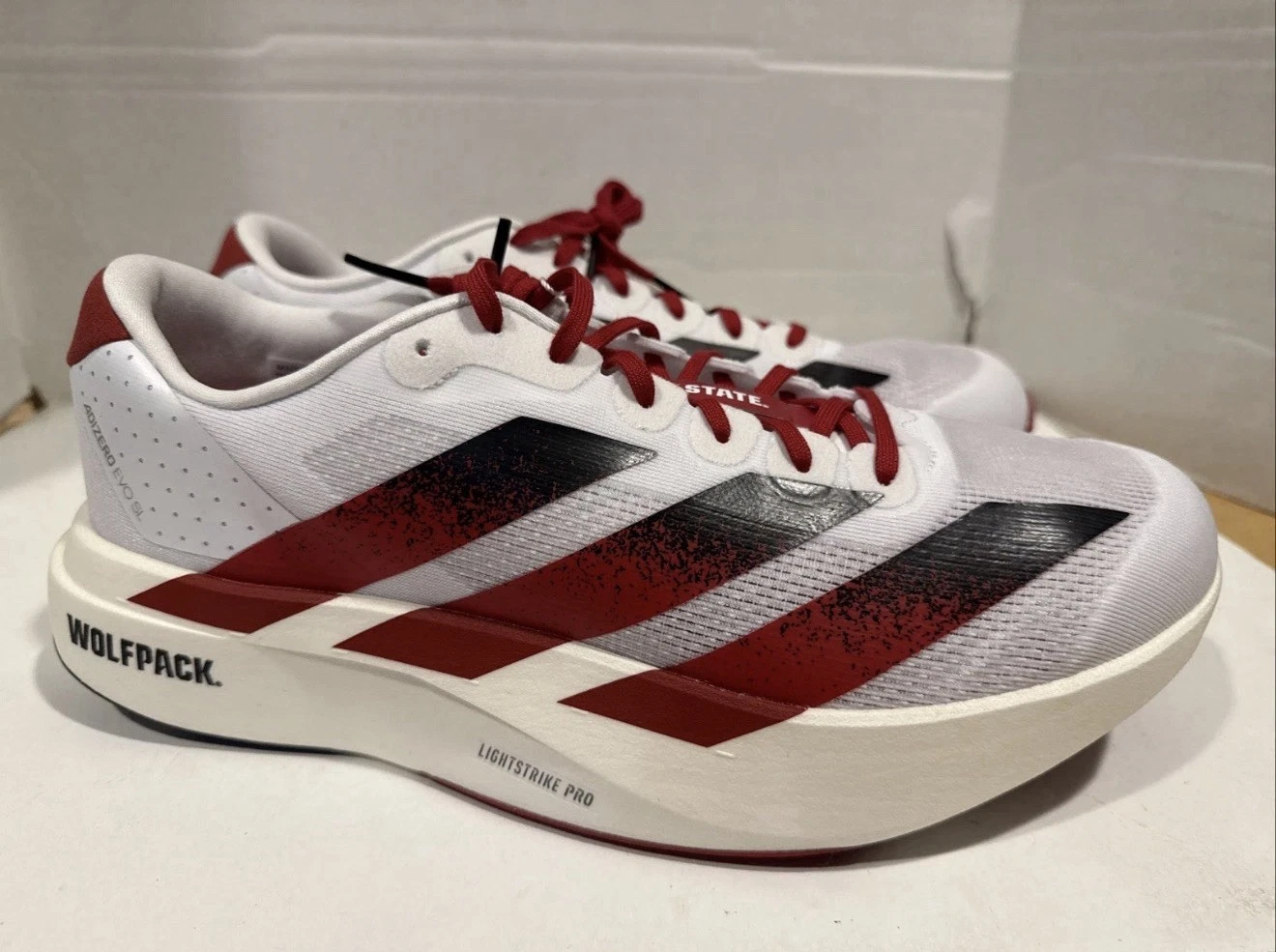 Adidas Adizero Evo SL NC State White Red Running Wolfpack JQ4571 Men's Size 10