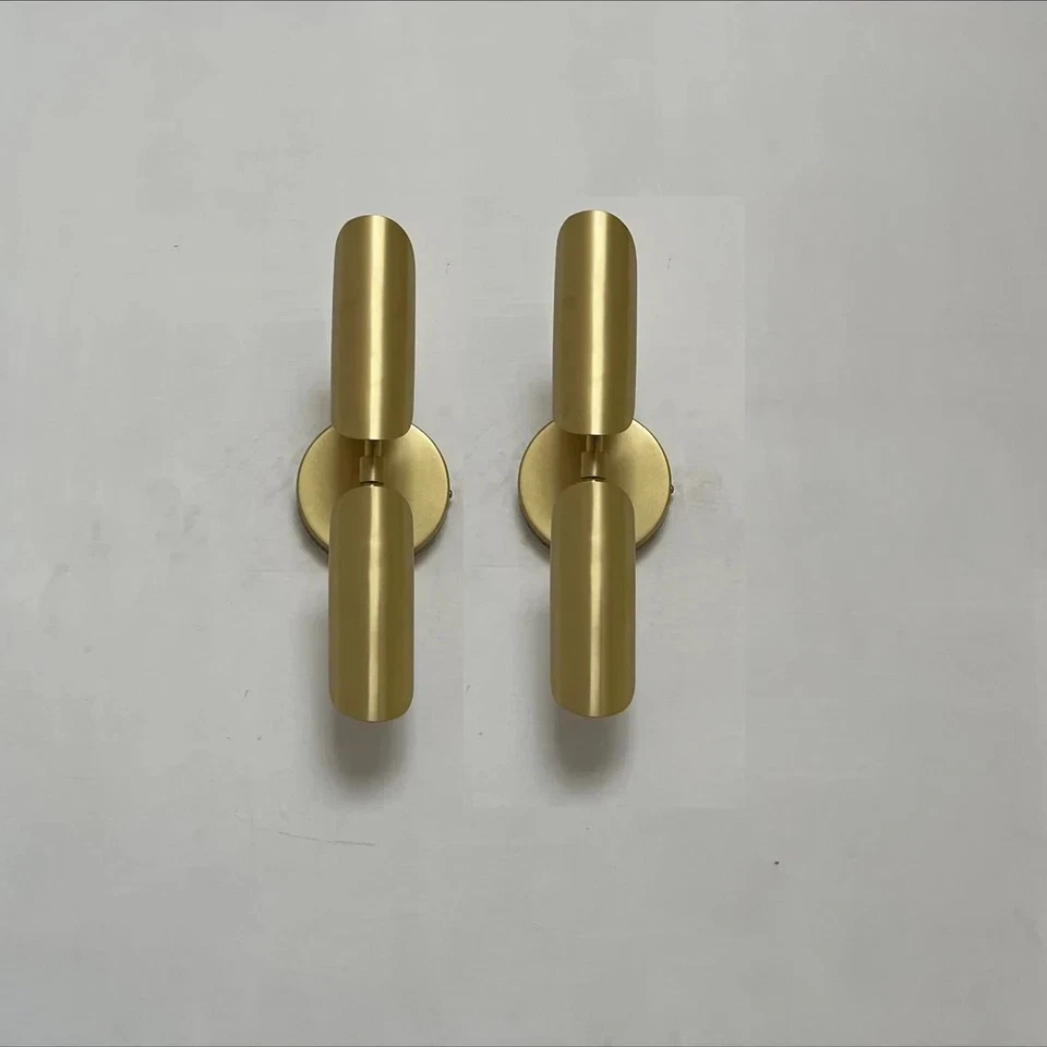 Par de Apliques de Pared de Latón 2 Brazos Pantalla Mediados de Siglo Moderno Dormitorio Lámpara de Pared Foto 4 de 4