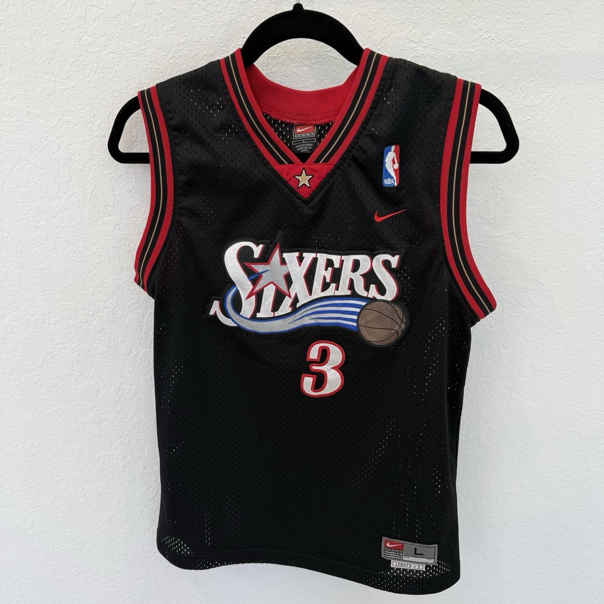 NIKE SIXERS IVERSON 3 NBA バスケ ユニフォーム Vintage Nike Allen Iverson #3 Sixers Jersey Youth Large Black NBA