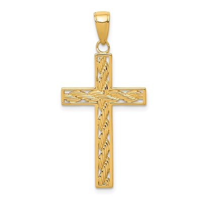 10k Gold Twisted Rope Faith Necklace Religious Pendant for Men and Women