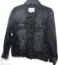 Ashley-Vintage Charm Denim Jacket Black Distressed Size Small Women  s