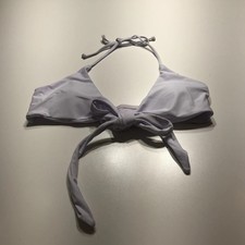 NEW White Tie Wrap Front Halter Bikini Swim Top Removable Cups Womens Size Large