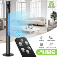 47"Oscillating Bladeless Low Noise 3-Speeds Tower Fan w/Remote & LED Thermometer