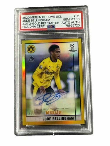2020-21 Merlin Chrome UEFA Jude Bellingham Gold Refractor Auto RC #49/50 PSA 10