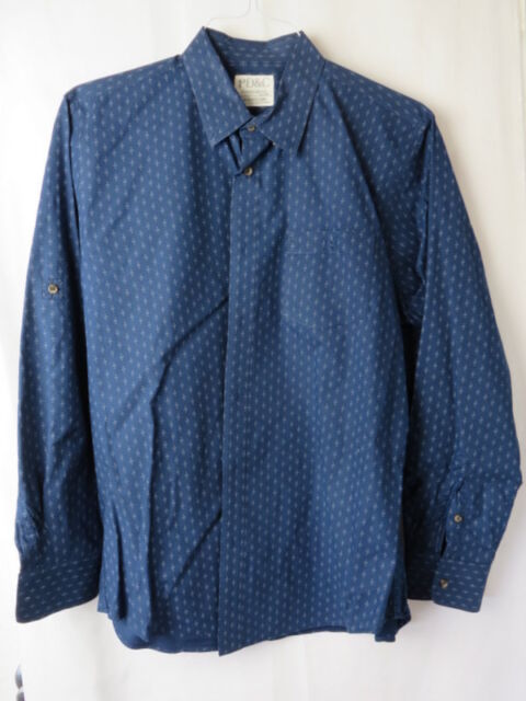 PD&C Mens Shirt Adjustable Long Sleeve Dark Blue Print Size Large #7373 ...