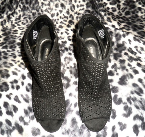 open toe black suede booties