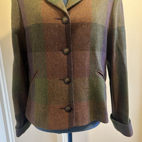 AVOCA Blazer Jacket Women's Uk 10 VGC Tweed Check Wool Short Ireland Khaki Brown - Picture 4 of 24