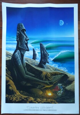 EASTER ISLAND Otto Schmidinger Australian Illustrator Surfing Poster Art Print