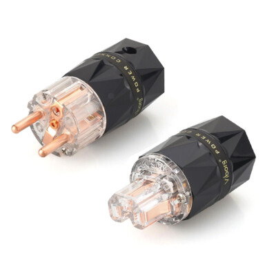 Paar VIBORG Hi-End Reines Kupfer EU Schuko + IEC Adapter HiFi Netzkabel Stecker