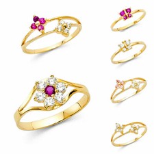 14K Solid Yellow Gold Cubic Zirconia Babies Ring for baby girls