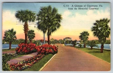 c1940s Linen Clearwater Florida Memorial Causeway Postcard