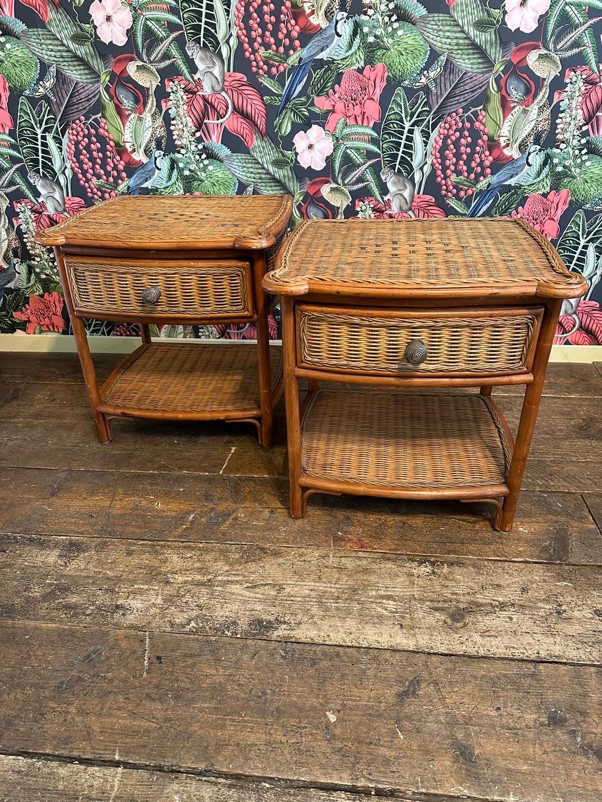 Mid Century Rattan Bed Side Tables eBay