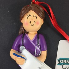 Ornament Central female Scrubs Nurse Doctor brunette NEW TAG medical hospital B