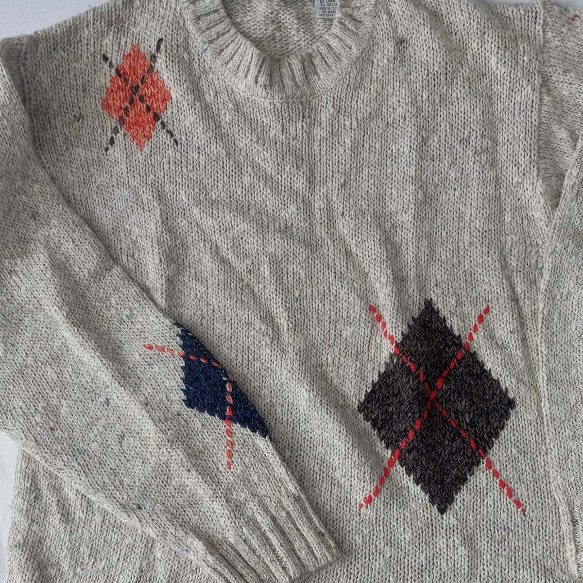 トップス geoffrey beene knit Geoffrey Beene Sweater Mens Large Lambs Wool Pullover Argyle
