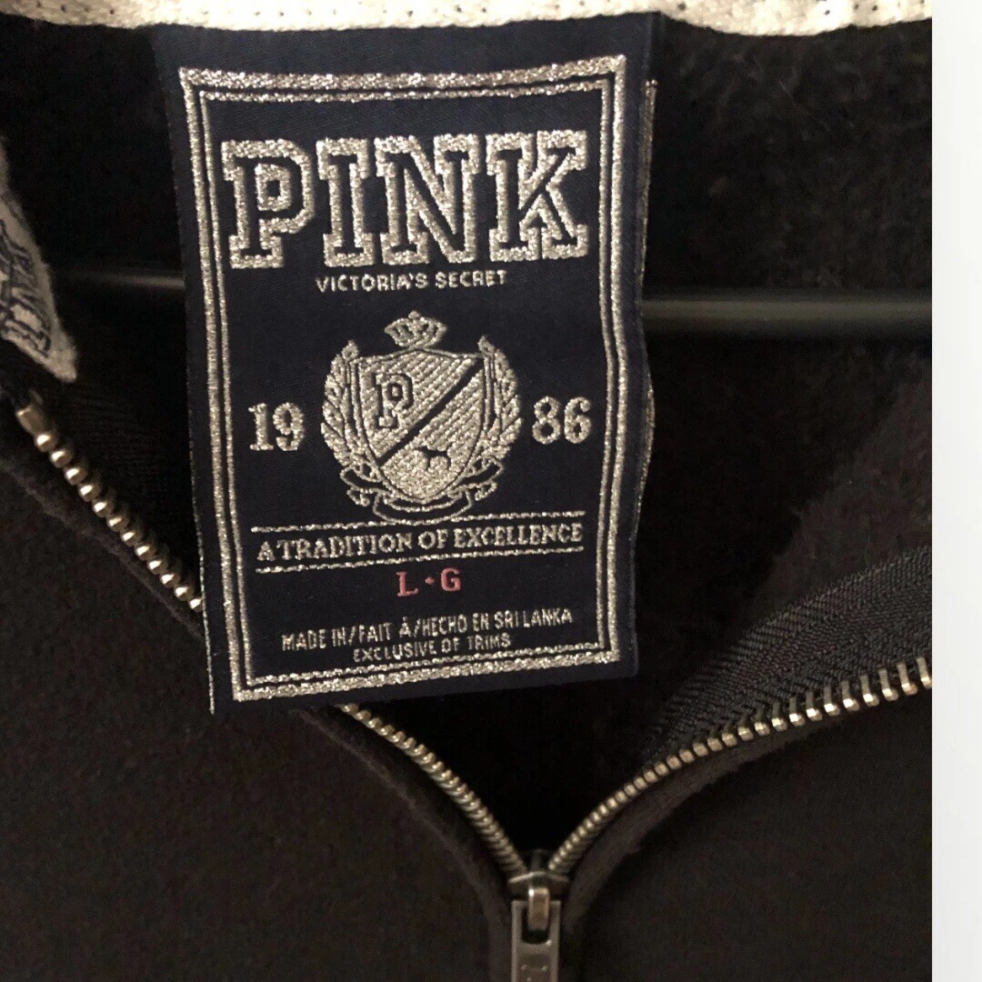 UNDERCOVER Victoria’s Secret ROSA Logo Donna Nero Full Zip Felpa Giacca Bling Vintage