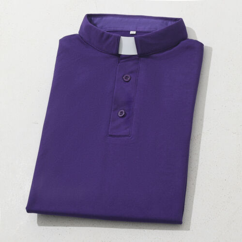 T-Shirt Herren Klerus Poloshirt Priester Vikar Pastor Tops mit Kleriker Tab Kragen - Bild 25 von 38