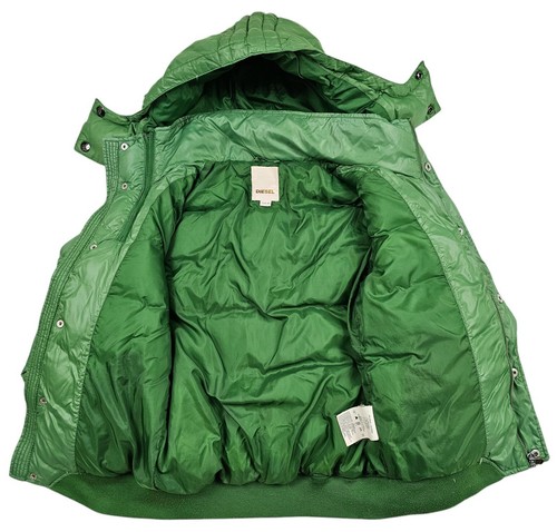 HOT UNISEX DIESEL @ SPORTS BOMBER QUILTED HOODED Zip DOWN PUFFER GREEN Jacket XS - Picture 14 of 18