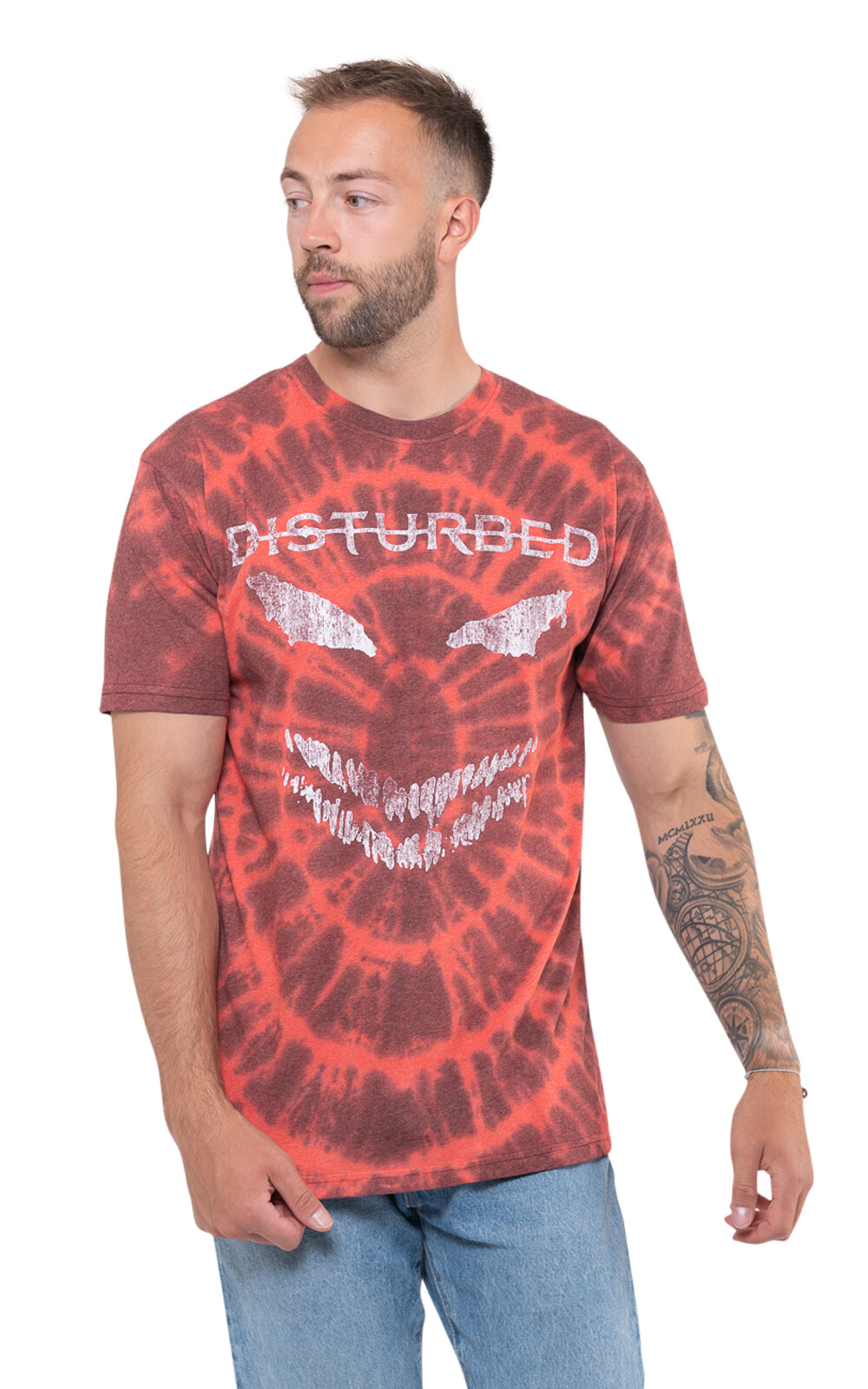 Disturbed T Shirt Scary Face Band Logo new Official Unisex Dip Dye Red Unisex