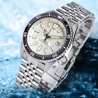 41mm Tandorio Sterile White Dial Sapphire Grass NH35 Automatic Diving Mens Watch