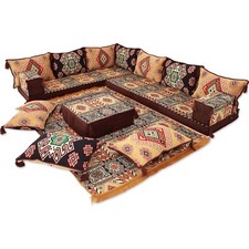Arabic MAJLIS Corner Sofa Set, Bohemian FLOOR Cushions, Moroccan Living ROOM