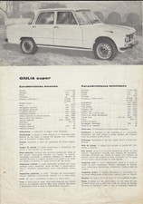 Alfa Romeo Giulia Super 1965 Originale UK Foglietto Vendita Brochure CONDIZIONI BUONE. SOLO